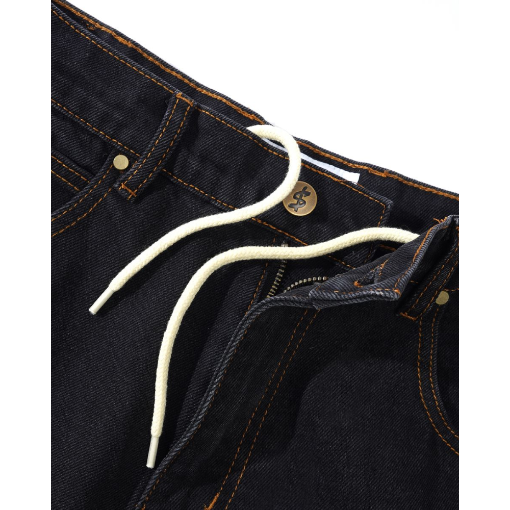 Cash Only Logo Baggy Denim Jeans Washed Black