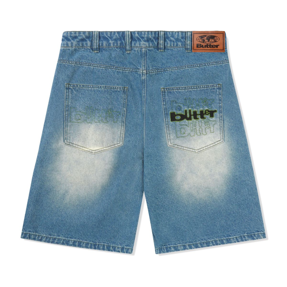 Butter Goods Warped Denim Shorts Washed Mid Blue