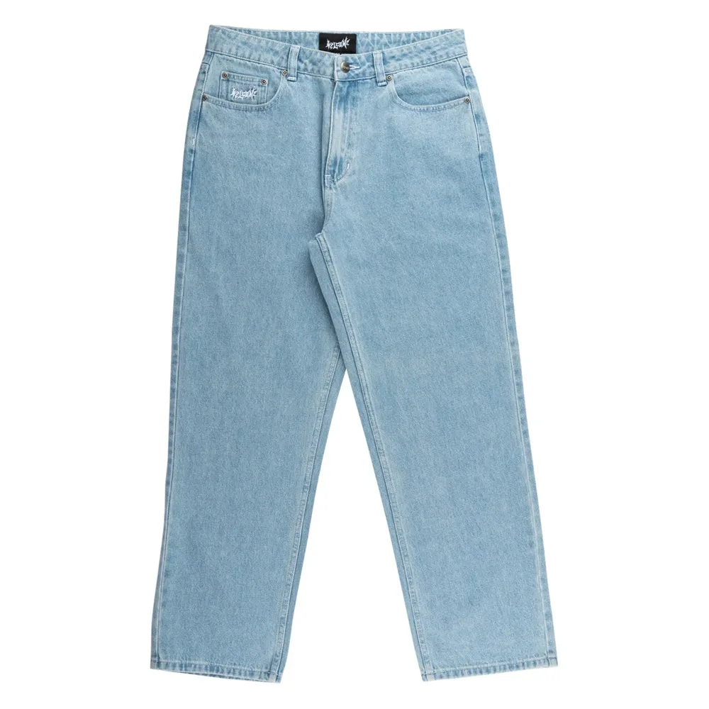 Welcome Immortal Loose Straight Washed Denim Pants Blue