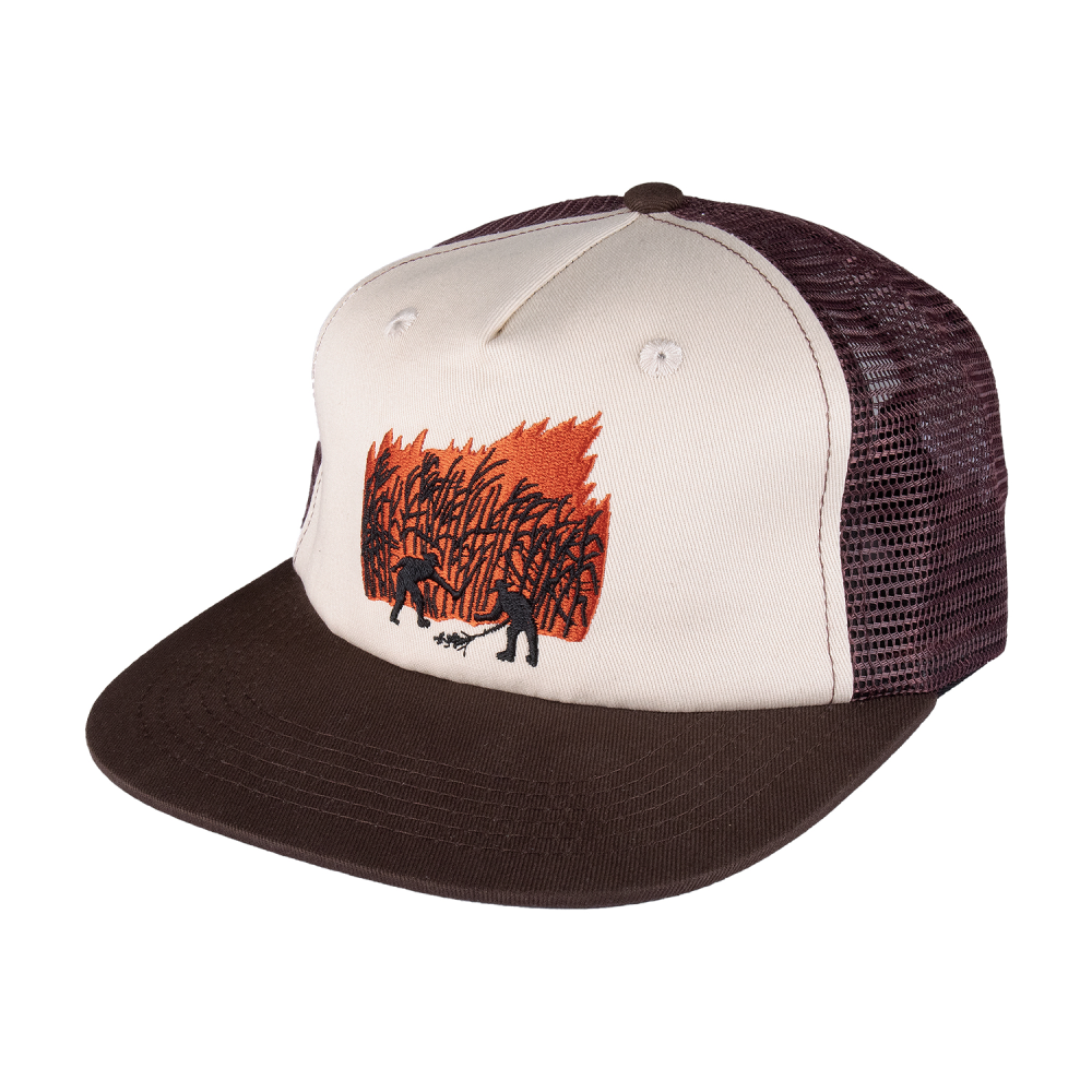 Pass Port Brush Fire Worker Truckers Cap Choc/Off White