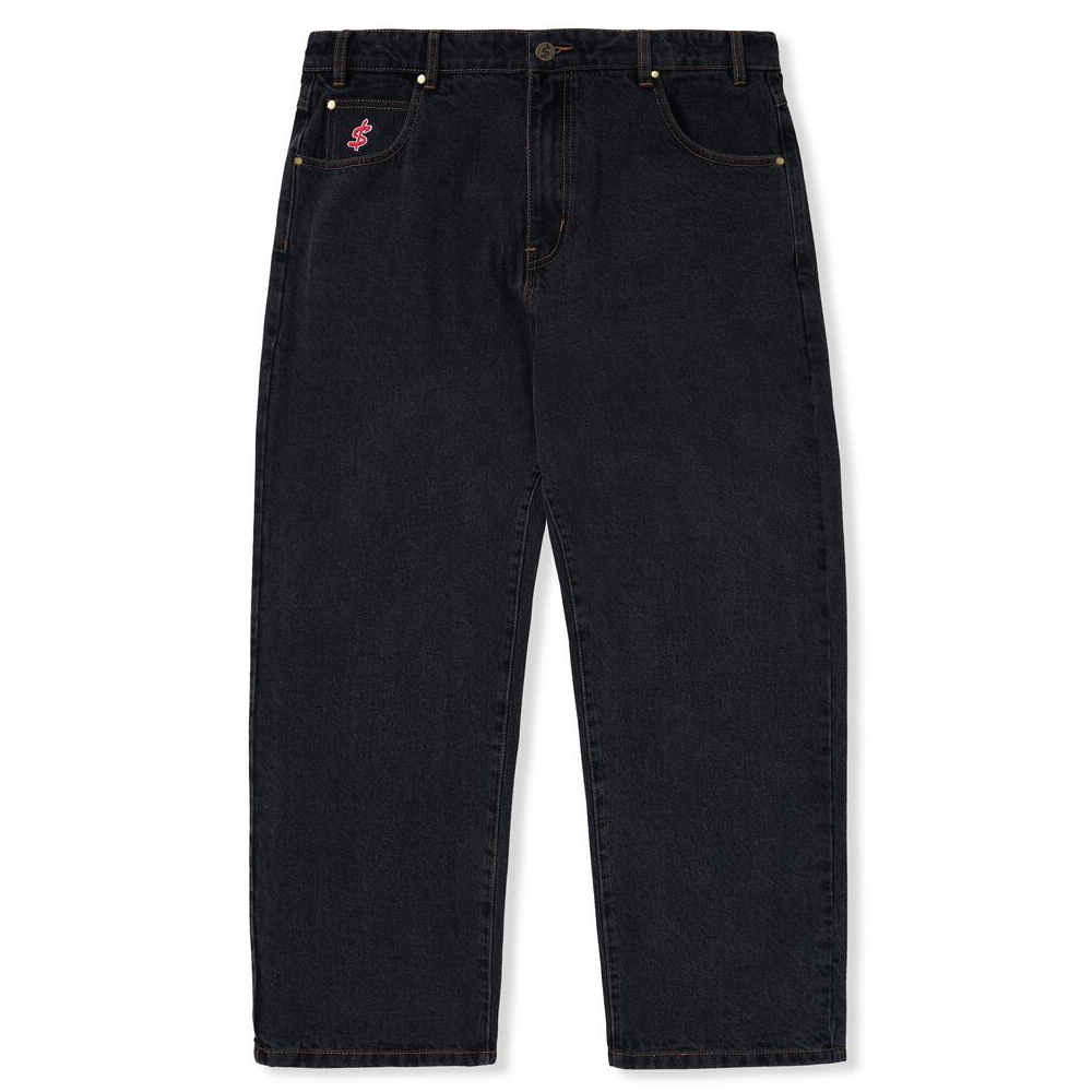 Cash Only Logo Baggy Denim Jeans Washed Black