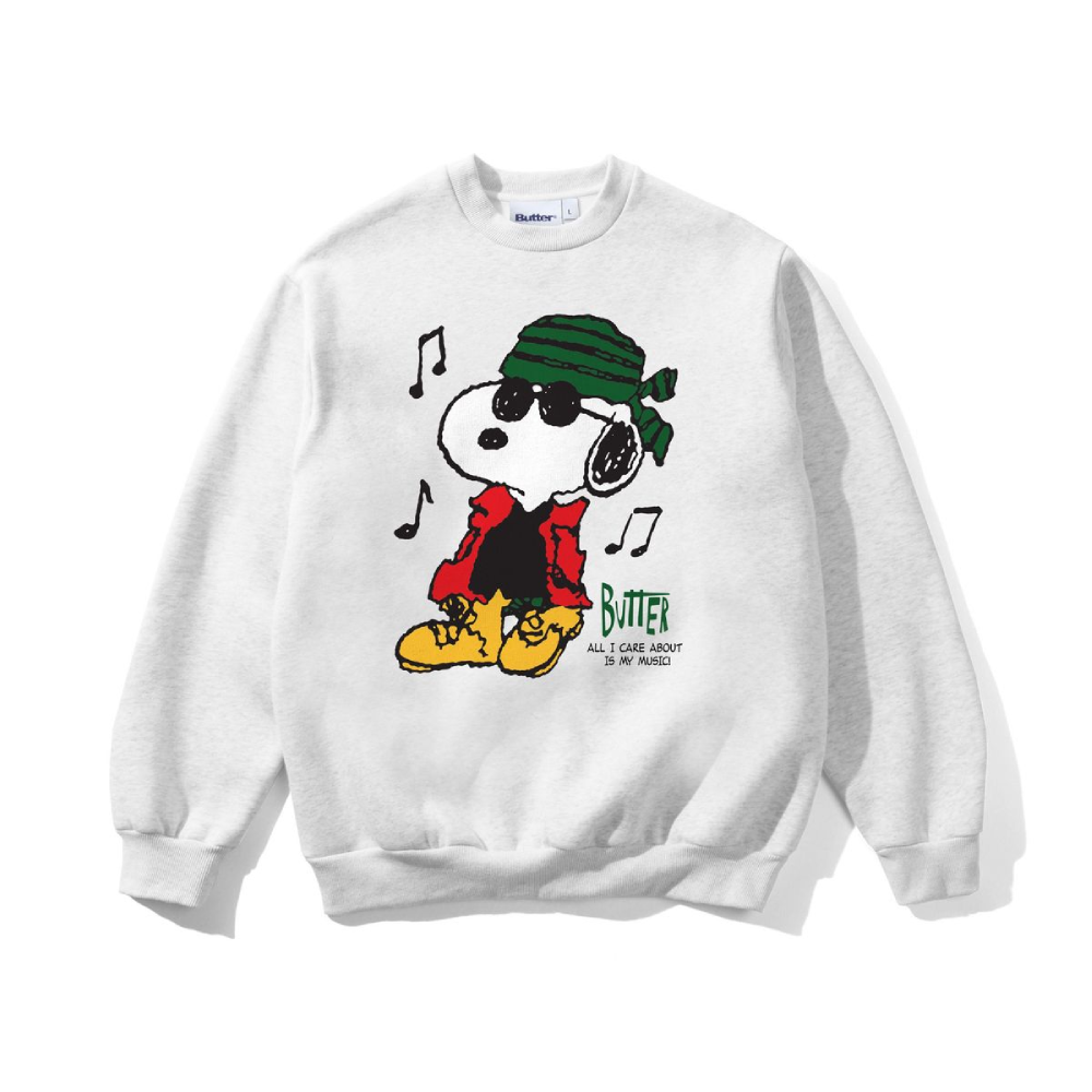 Butter Goods X Peanuts Music Crewneck Ash