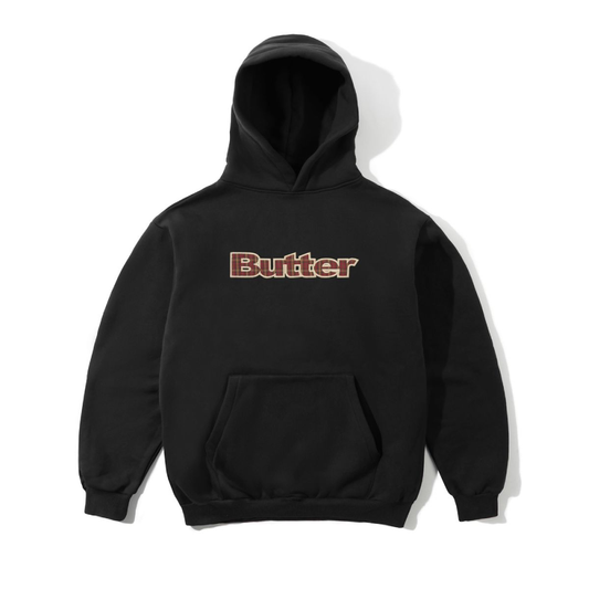 Butter Goods Plaid Logo Applique Pullover Hood Black