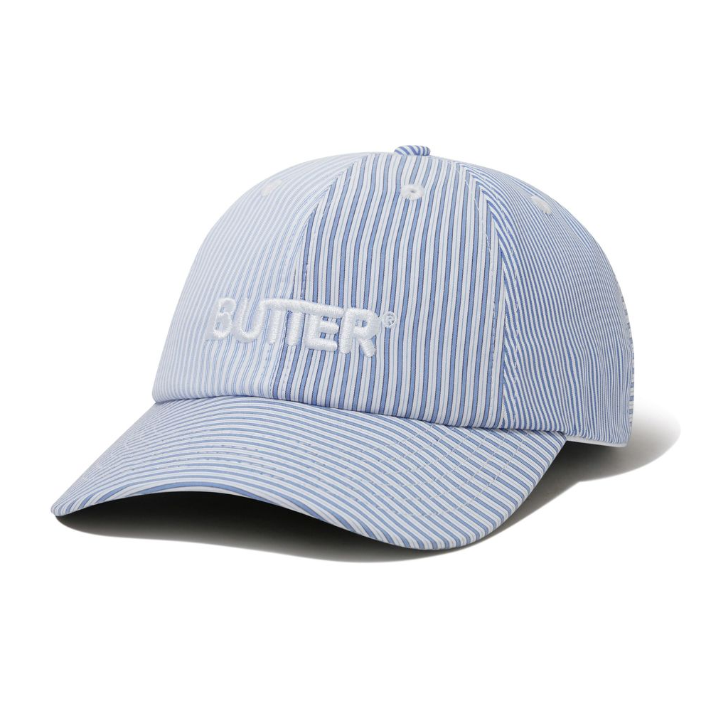 Butter Goods Rounded Logo 6 Panel Cap French Blue Stripe
