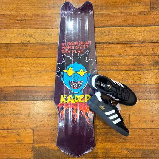 Reverse Auction  - Krooked Kader Guest Tri-Plane Deck 9.75" Maroon, Adidas Glenburn Black/Black/White