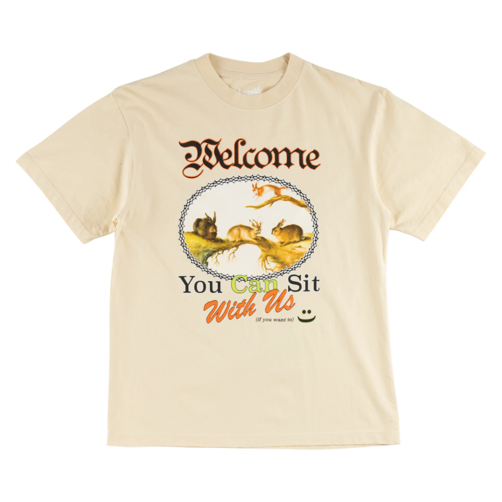 Welcome Friends Boxy Garment-Dyed T-Shirt Bone
