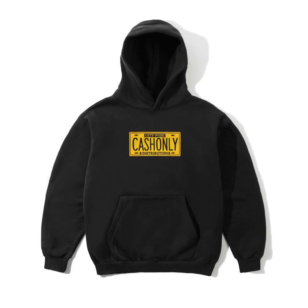 Cash Only License Plate Black Hoodie