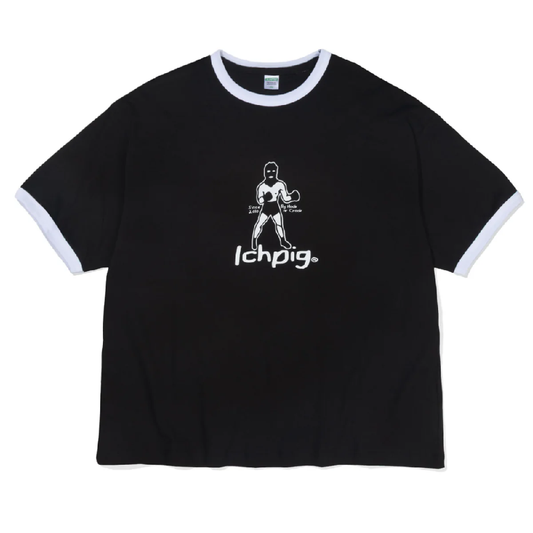 Ichpig Boxing Ringer Black T-Shirt