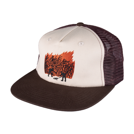 Pass Port Brush Fire Worker Truckers Cap Choc/Off White