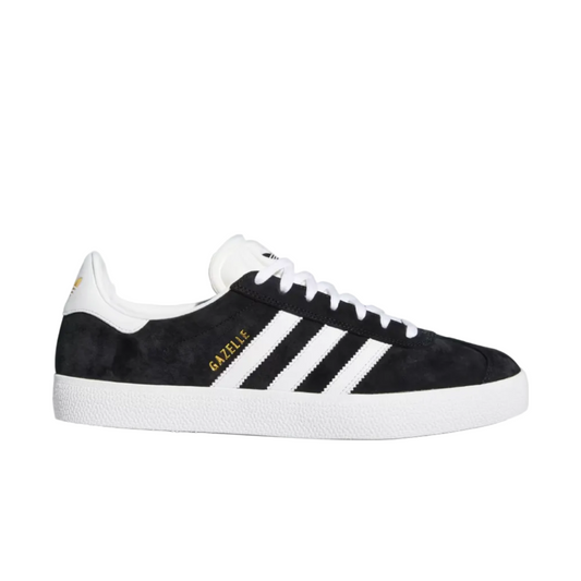 adidas Gazelle ADV Black/White/Gold Metallic — skate shoes